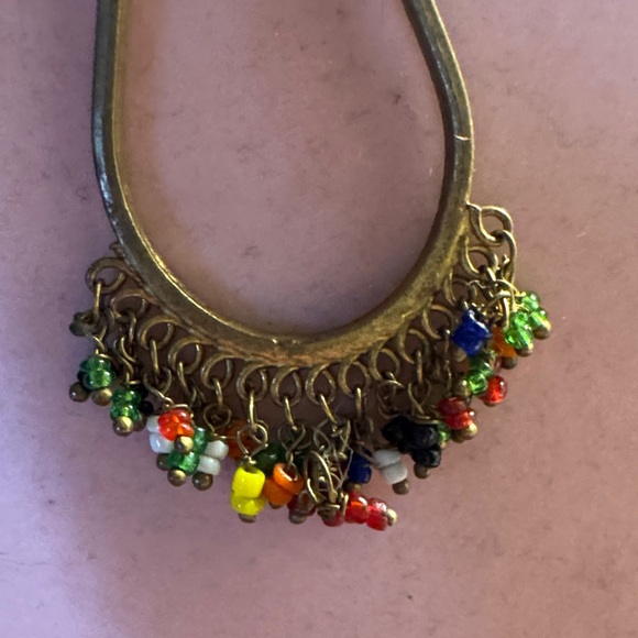 Gold Teardrop Necklace with Multicolor Bead Fringe 7 3/4” without 3” EXT. - Picture 6 of 6
